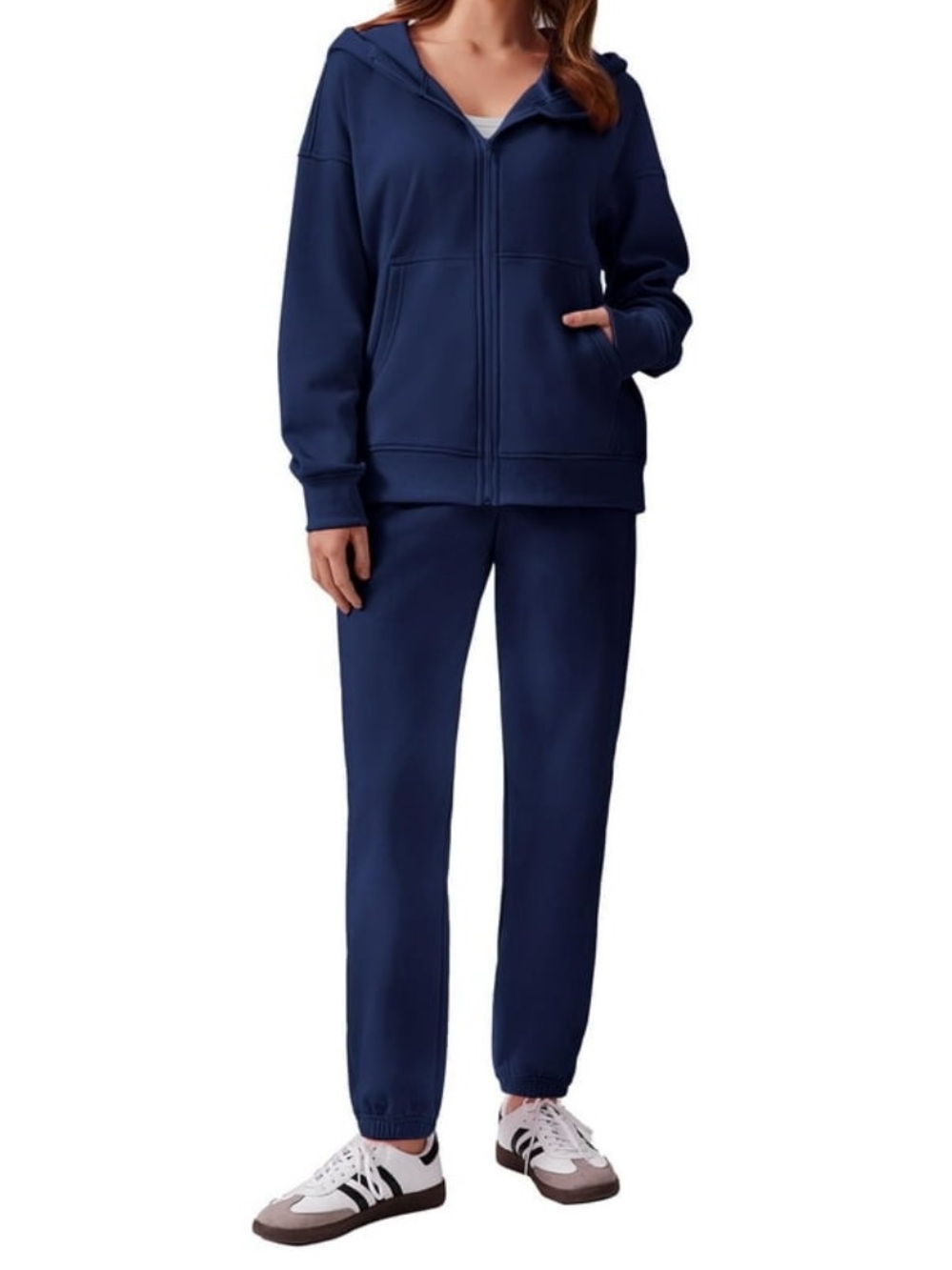 Women's Navy Zip Hoodie & Jogger Set - Casual Track Suit